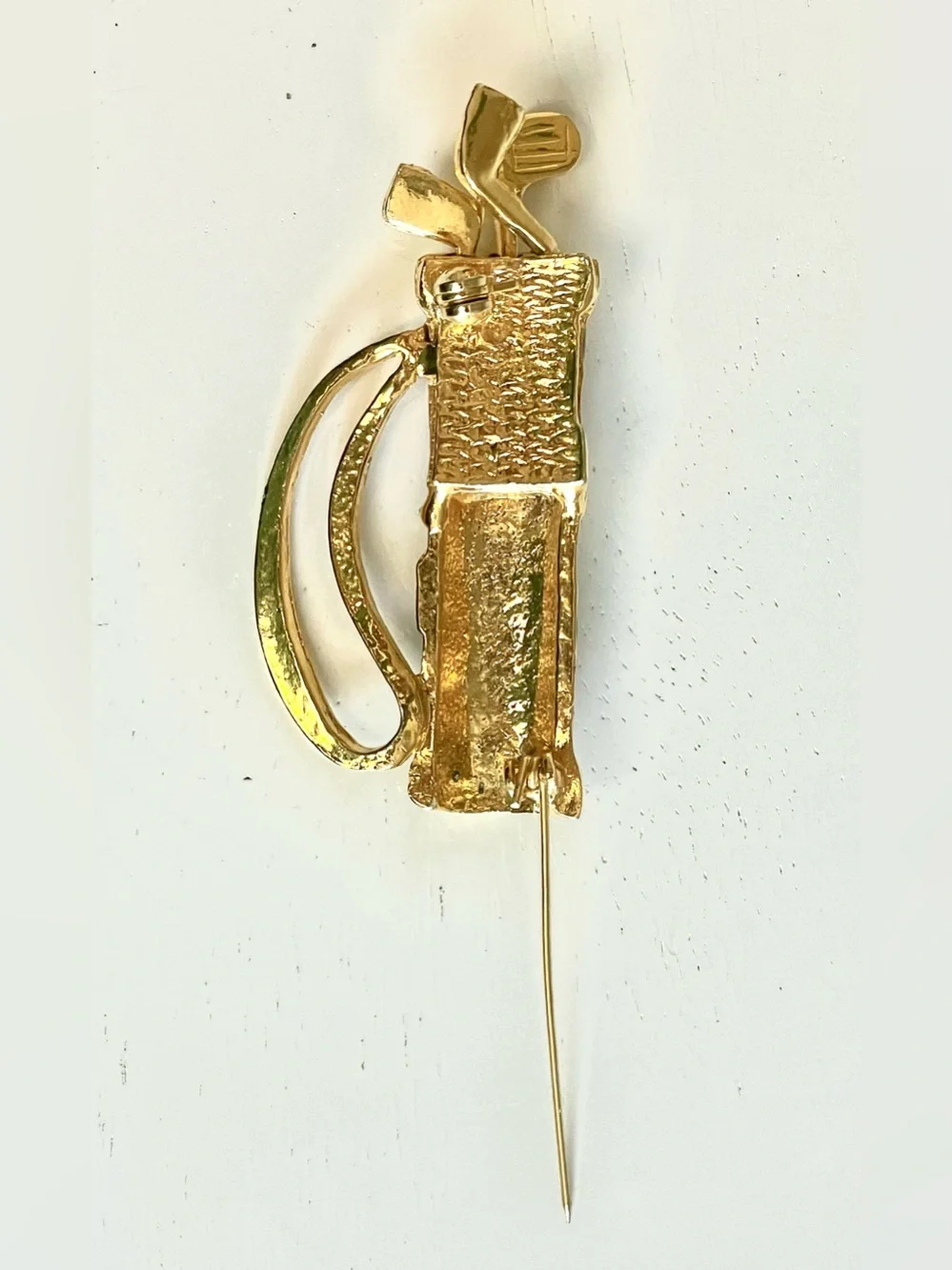 Vintage Enamel Kinetic Golf Bag Brooch Pin Red Green Gold Articulated Club Retro